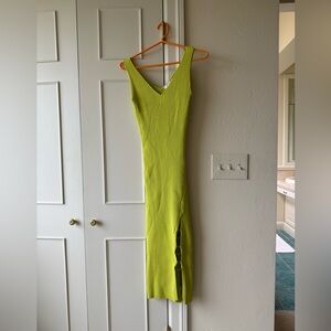 NWT HOUSE OF HARLOW 1960 Ribbed Knit Midi Dress with Side Slit Ring Detail Sz L